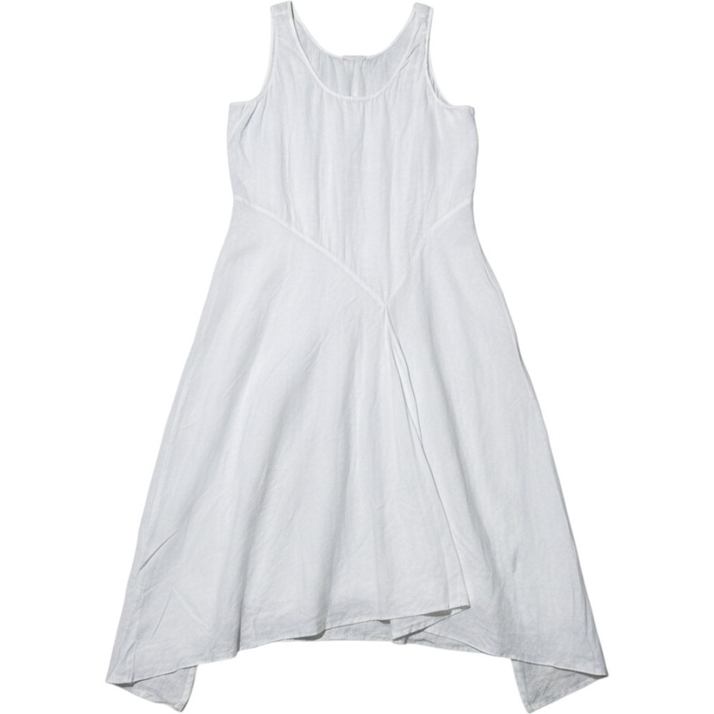 Eileen Fisher White Linen Sleeveless Handkerchief Hem Midi Dress Large
